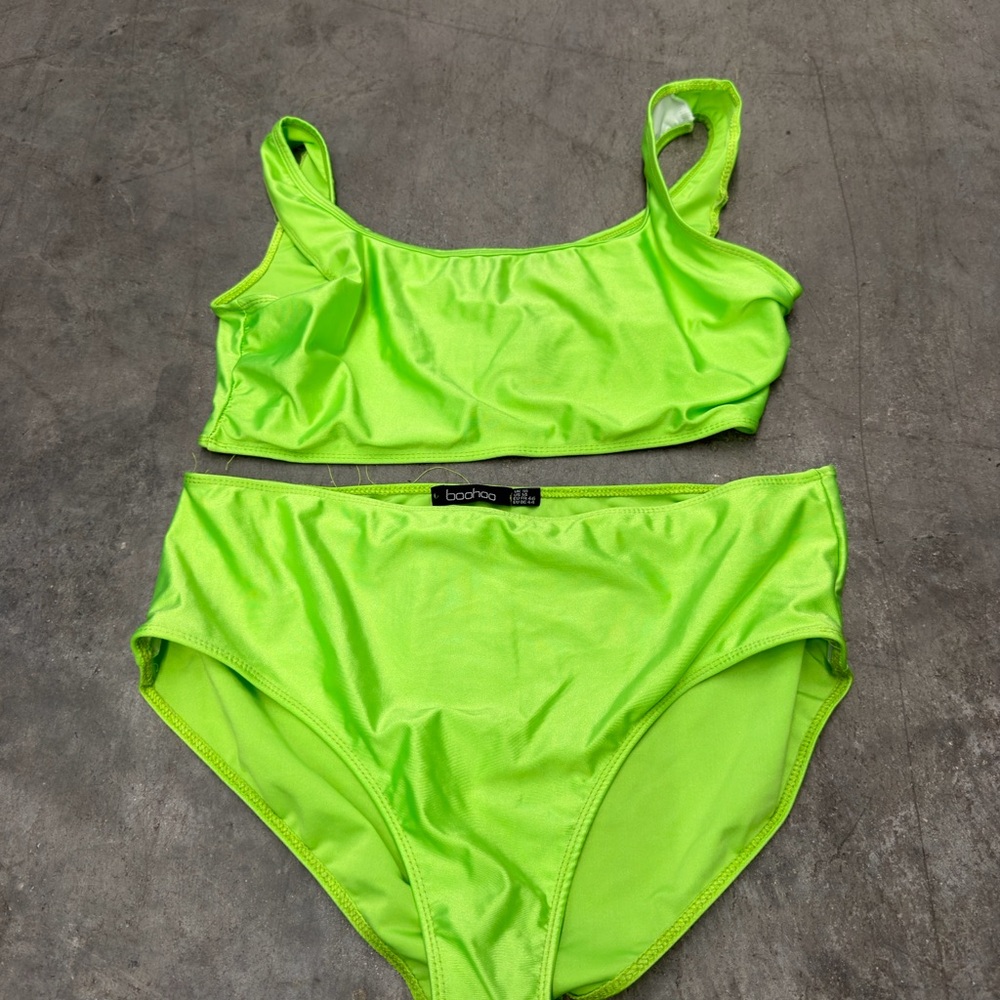 Boohoo Neon Green High-Waist Bikini Set